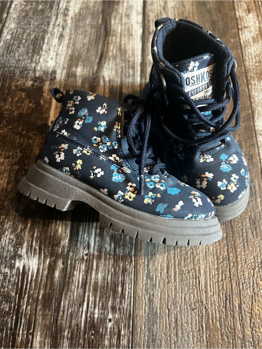 OshKosh B'gosh Navy Floral Lace-Up Girls Boots